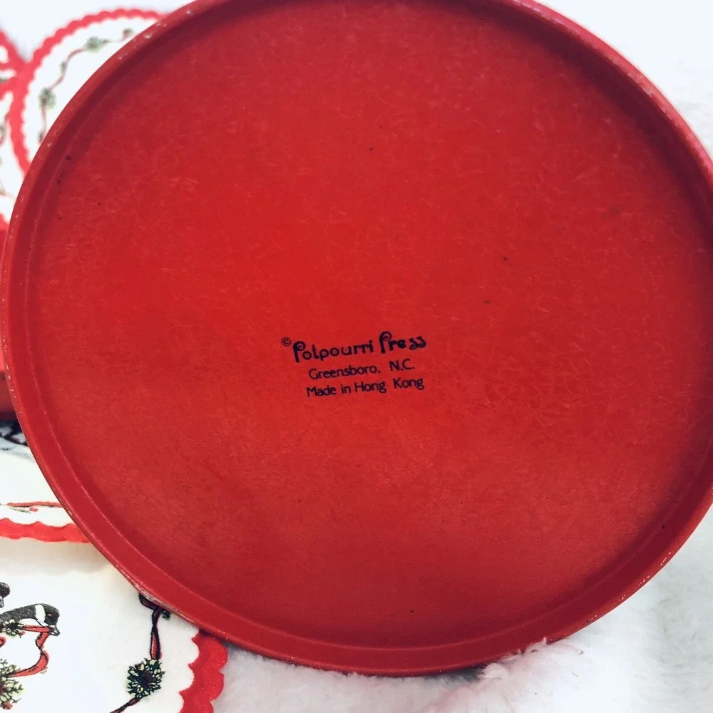 VTG Christmas Geese Waxed Back Coasters w/Collectible Tin 3.25